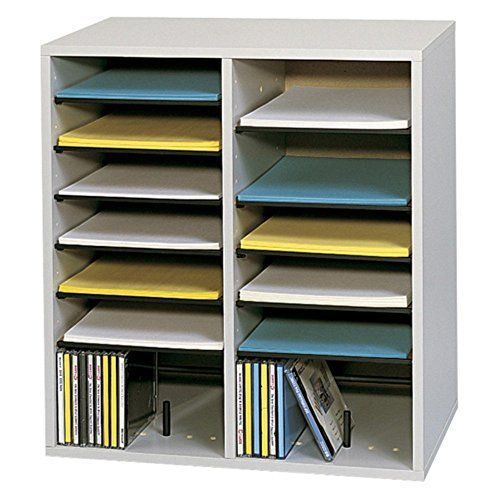 NEW Safco 9422GR Wood Adjustable Literature Organizer w/ 16 Compartment