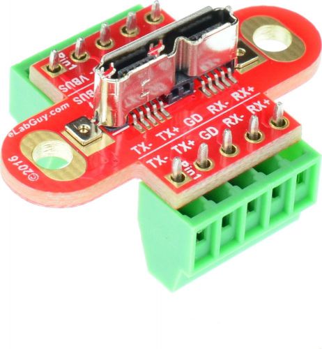 micro USB 3.0 Type B Female socket breakout board, eLabGuy USB3µ-FM-BO-V1AV
