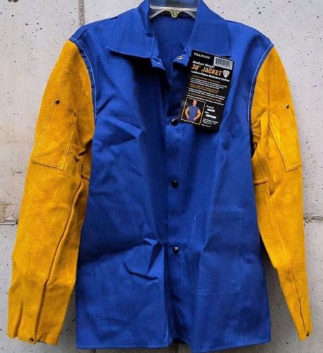TILLMAN WELD FLAME RETARDENT JACKET 9230 BLUE YELLOW LEATHER SLEEVES SIZE M, NEW