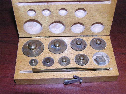 Lot Of 11 Vintage Brass Calibration Weight Set W/Case 1g -50g made in germany