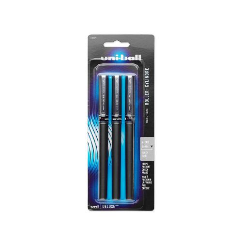 Uni-ball deluxe rollerball pen micro point black ink 3-count for sale