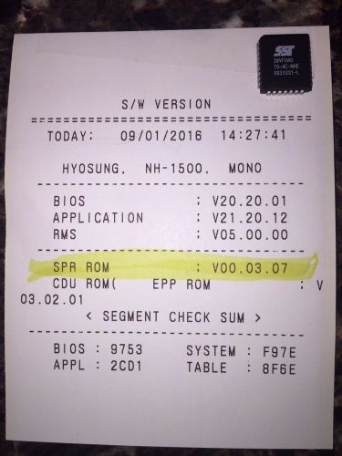 Nautilus Hyosung Minibank 1500SE ATM Printer EPROM Upgraded IC Chip V00.03.07