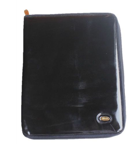 Bally Black Patent Leather Padfolio Note Pad Case 10 x 9.5