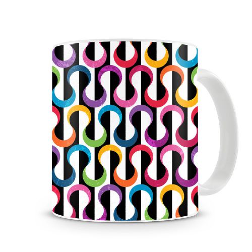 Quality Printed Ceramic Kitchen Coffee Mug – Colourful Lines Swirls Circles S...