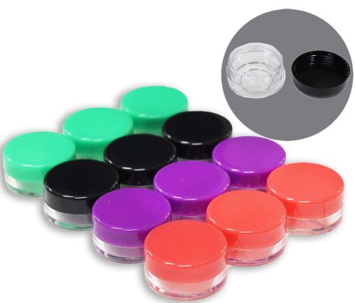 12 Clear Plastic Jars, Colored Lids - TJ8615-COL