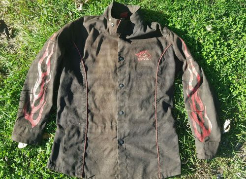 bsx welding jacket coat black with red flames medium