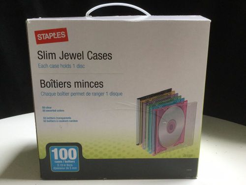 Staples 100 Slim CD Jewel Cases (50 Clear, 50 Assorted Color) New in Box