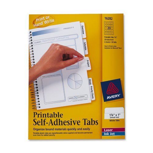 Avery Printable Repositionable Plastic Tabs, 1.75 Inches, White, 80 per Pack
