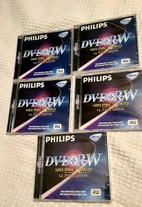 5 Philips DVD + RW 120 Minutes Video Extended Play 240 4.7GB Data Single Sided