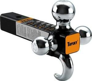 TOPSKY TS2011 Trailer Hitch Tri Ball Mount with Hook, 2 Inch Receiver, Hollow