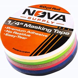 Premium 7 Color Value Pack of 1/4in x 60yd Adhesive Masking Tape. Use in Arts or