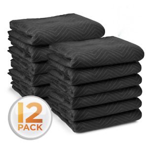 Moving Blankets 80&#034; x 72&#034; Pro Economy - 12 Pack - Black Shipping Furniture Pads