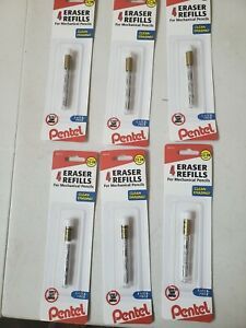 Pentel Refill Eraser for Mechanical Pencils, White, 6 Tubes, 4 Erasers Per Tube