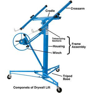 11&#034; Drywall Lifter Panel Hoist Jack Rolling Caster Construction Lockable Blue US