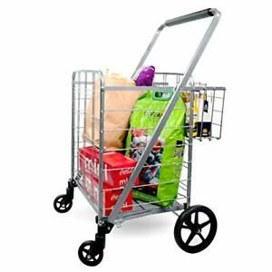 Shopping Cart with Double Basket Grocery Cart 160 lbs Capacity Jumbo Sliver