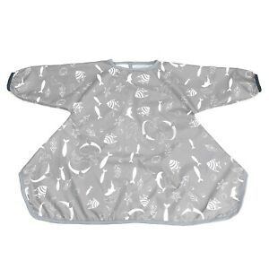 Long Sleeve Baby Bib, Attaches to Highchair, Waterproof &amp; Portable (Gray Seaw...