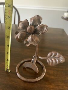 metal flower Plant rustic business card holder Stand Rusty BOHO heavy gardening