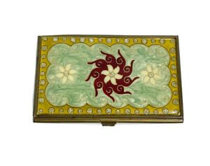 Vintage Brass Enamel Business Card Holder Case