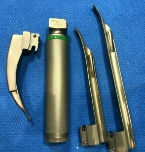 4pc Rusch FO Laryngoscope Set w Emerald Blades &amp; Spex Handle Mill 2 3 Mac 2 D/qz