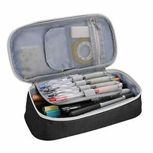 Pencil Bag Pen Case, Big Capacity Students Stationery Pouch Holder Desk Black