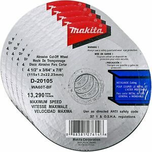 Makita 5 Pack - 4.5&#034; Cut Off Wheels 5 | Metal | Aggressive Cut, Blue
