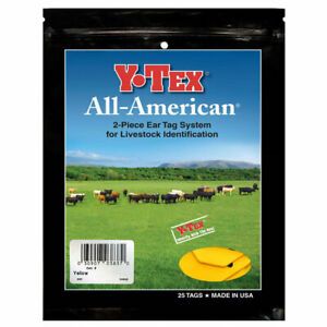 Y-TEX MEDIUM 3-STAR TAGS Calf/Cow Fade Tear Resistant Blank Yellow 25ct Pkg