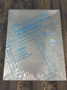 NEW SEALED - 50 Sheets VU-COLOR Inc Transparency Film Ink Jet Printers CG6200