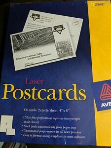 New Box Of Avery Postcards 100 Cards Laser 4&#034; X 6&#034; #5389