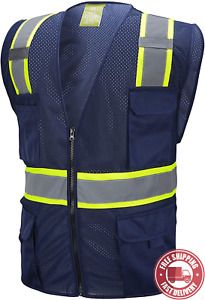 Navy  Two  Tones  Safety  Vest  , With  Multi - Pocket  Tool