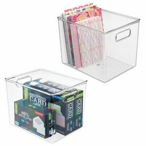 mDesign Plastic Storage Bin with Handles for Office, 10&#034; Long, 2 Pack - Clear