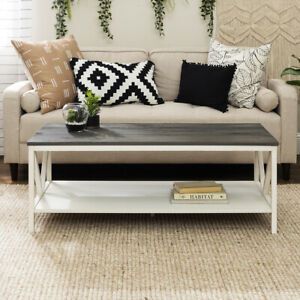 48&#034; Distressed Farmhouse Coffee Table - Grey/White Wash