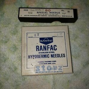 Vintage Steel Ranfac Hypodermic 27 gauge 1 1/2 &amp; BD Special Needle 26 1/2