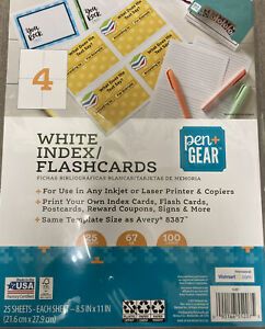 Pen + Gear White Index &amp; Flashcards, 8.5 x 11, 25 SHEETS 100 CARDS NEW