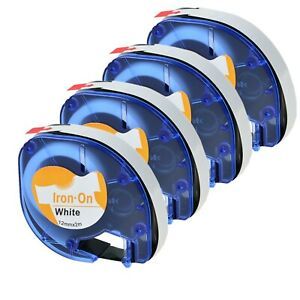 4PK Iron-on White Fabric Label Tape Refills 1/2in for DYMO LetraTag 18771