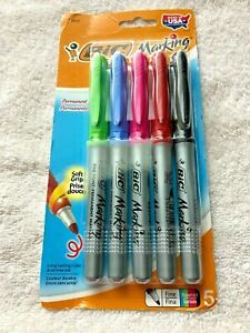 BIC Marking Permanent Marker, Fine Point, Assorted colors, 5-Count