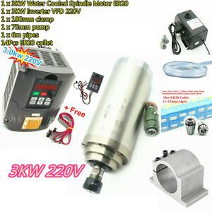 3KW VFD Inverter+ Water Cooled Spindle Motor ER20 +100mm Clamp+Pump+Pipe+Collets