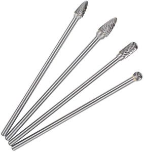 Mesee Set of 4 Tungsten Carbide Rotary Burrs, 6 Inch Long Double Cut Rotating Bu