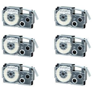 Compatible with Casio XR-12X Black on Clear Label Tape for EZ KL-60 12MM 6PK