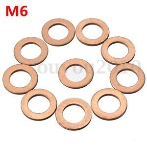 10pc M6 6mm Copper Crush Washers Flat Ring Clutch Oil Brake Line Seal Hose