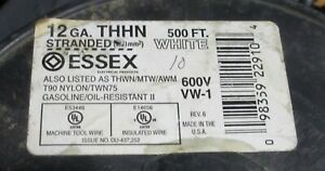 Essex Stranded Wire WHITE 12GA THHN 460FT BALANCE THWN MTW AWM TWN75 OIL RESISTA