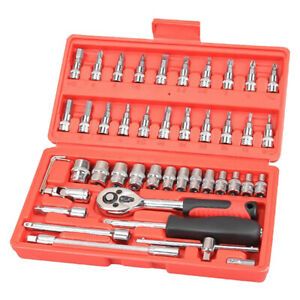 46-Piece Car Motorcycle Repair Tool Kit Set, 1/4 inch Drive Socket Bit Ratchet