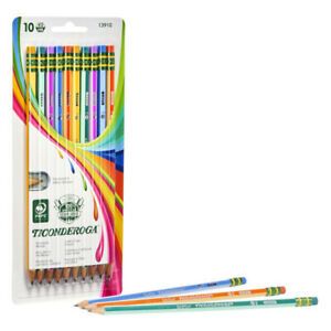 TICONDEROGA 13910 PENCILS NO 2 SOFT NEON STRIPES 10PK