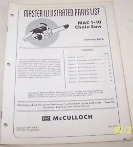 McCULLOCH CHAIN SAW MODEL MAC 1-10 ORIGINAL OEM ILLUSTRATED PARTS LIST