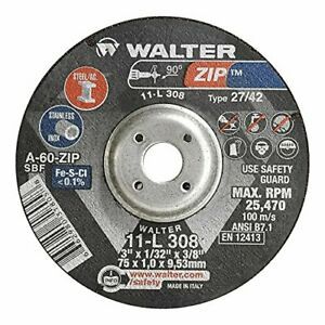Walter 11L308 Performance and Grinding Cutoff Wheel Pack of 25 A60ZIP Grit, 3in