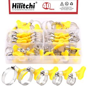 40 Pack 8-29mm Key Type Adjustable Hose Clamp Assortment Kit Storage Case 5 Size