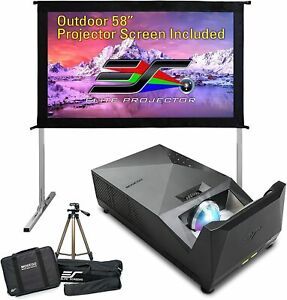 Elitescreen Ultra Short Throw Projector with 58&#034; Outdoor Screen and Stand