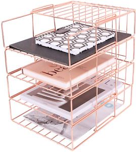 Hosaken Paper Tray, 4 Tier Stackable File Tray, Decorative Desk File Organizer