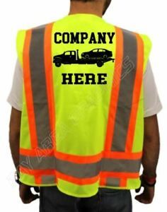 TOWING TRUCK SAFETY VEST  YELLOW *REFLECTIVE* CUSTOM NAME COMPANY M L OR XL