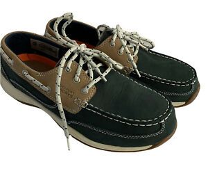 11M Women&#039;s Rockport Works Sailing Club Boat Shoe Steel Toe Blue Tan RJ670