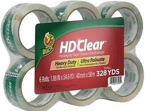 Duck HD Clear Heavy Duty Packing Tape Refill, 6 Rolls, 1.88 Inch x 54.6 Yard